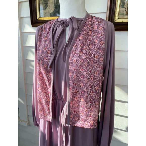Vintage 1970s Sears Dress with Vest Mauve Poly knit Size 18 - Picture 7 of 16